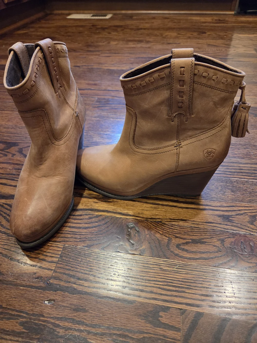Ariat Pull-On Leather Wedge Western Ankle Boots